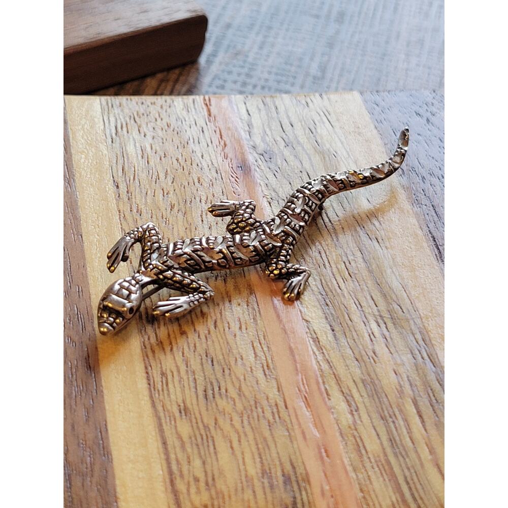 Vintage Artisan 925 Sterling Silver Textured Gecko Lizard Pin Brooch